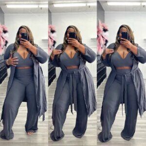 Gray Halter Top and Pants Set